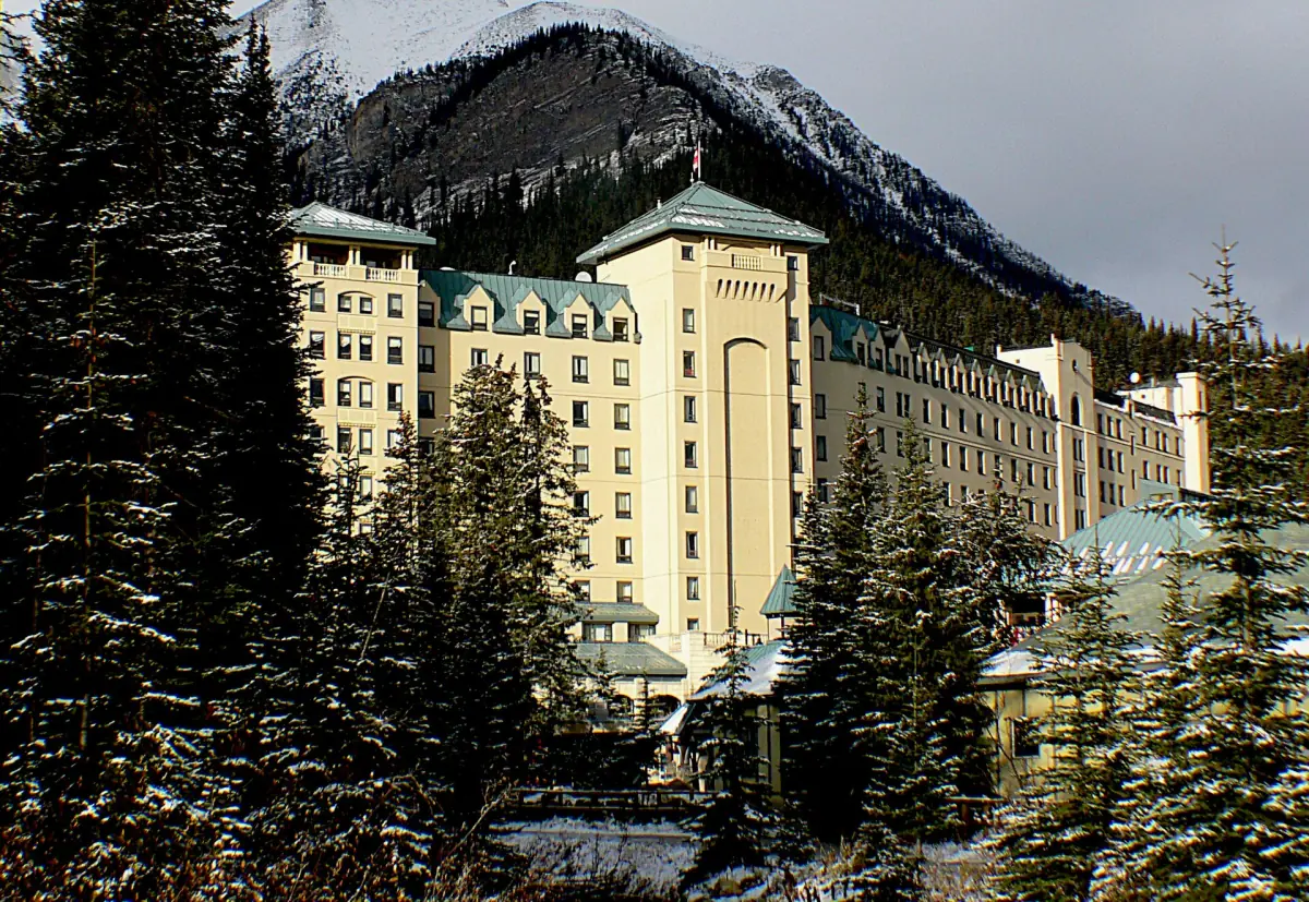 The Chateau at Lake Louise below Victoria Glacier