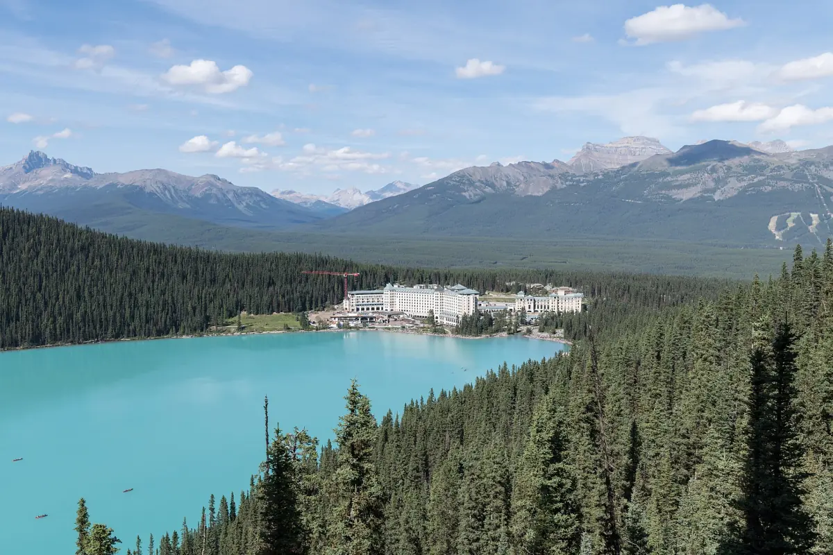 Lake Louise and the Chateau seen from a lookout