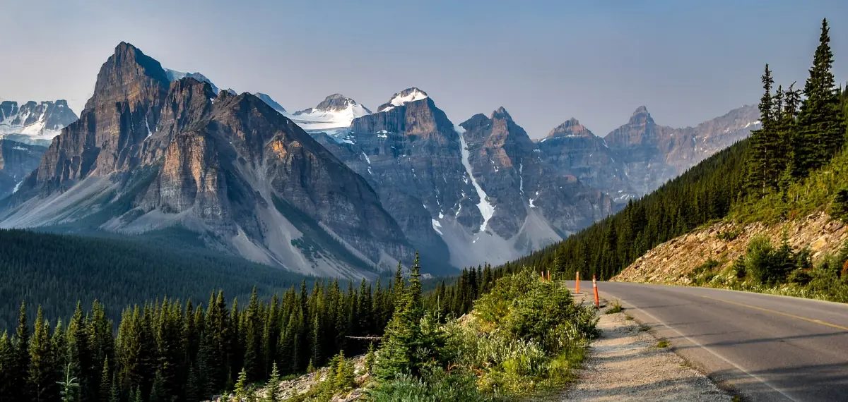 The road to Moraine Lake in Banff National Park