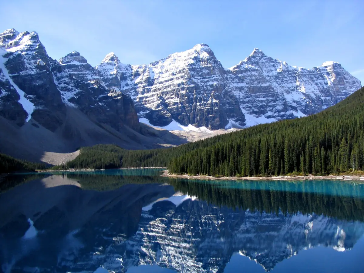 The Valley of the Ten Peaks reflected in Moraine Lake